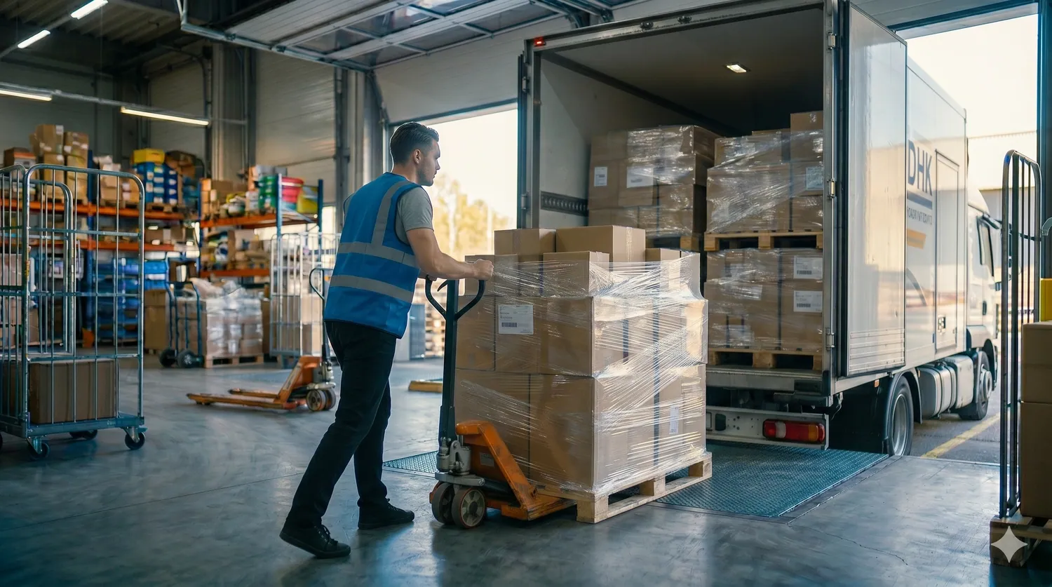 Préparateur Futurlog chargeant des palettes dans un camion de livraison